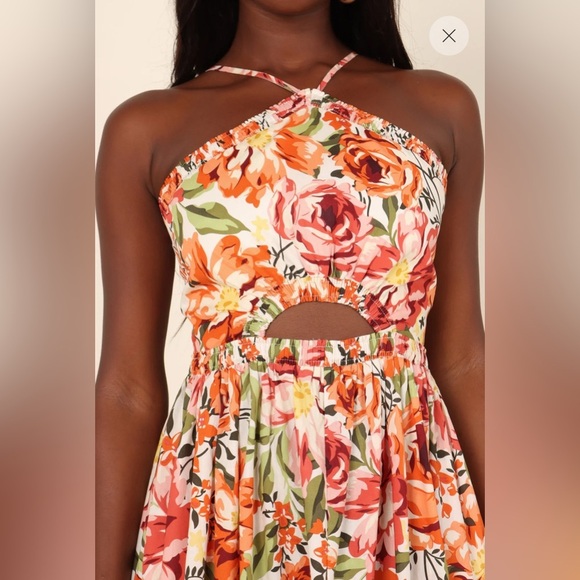 Petal & Pup Maxi Dress Orange Floral Seven Wonders Cutout 100% Cotton NWT - Picture 2 of 7